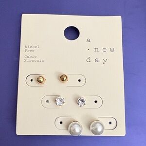 A New Day Gold, Silver, and Pearl Earring Trio